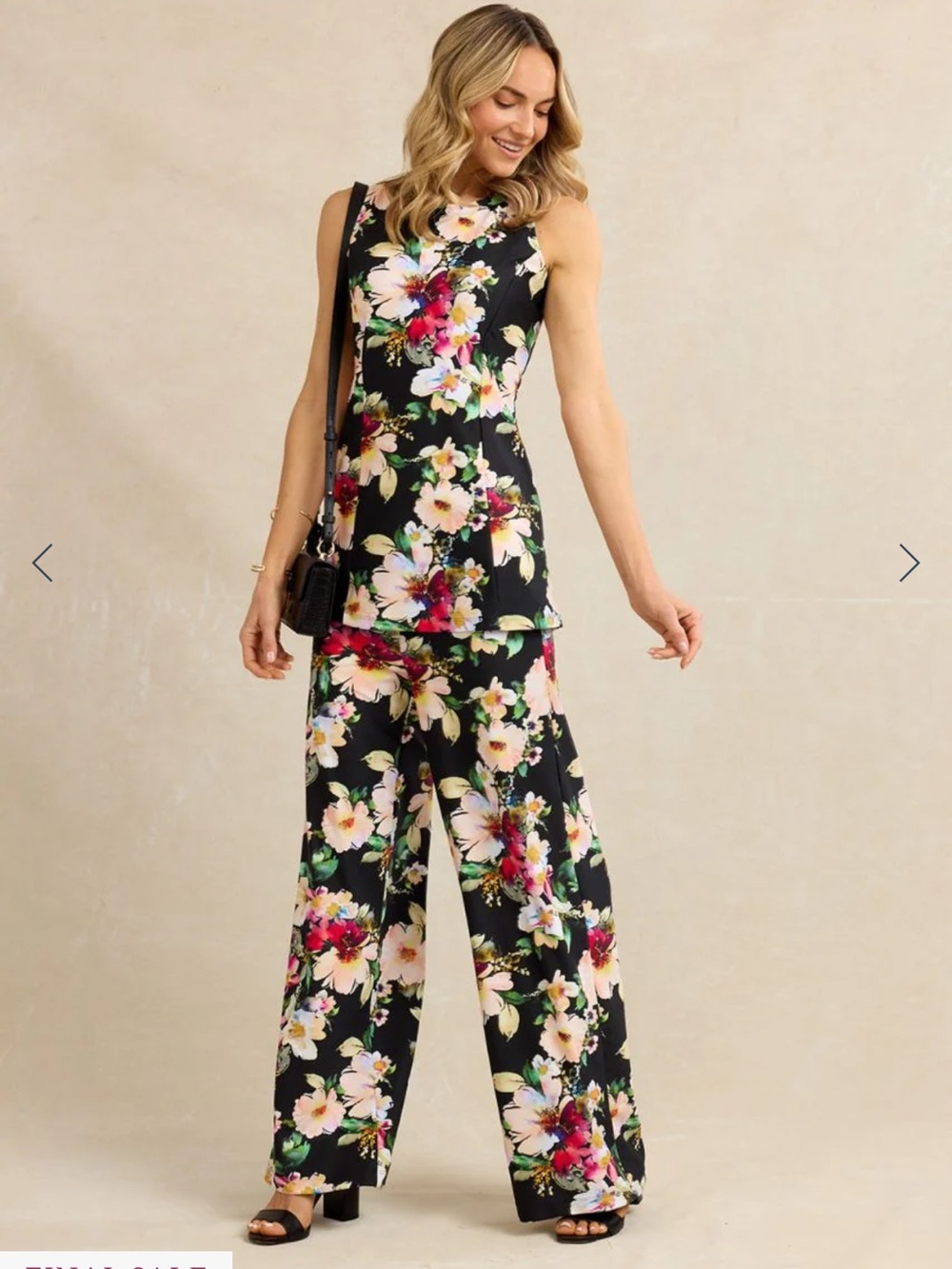 Kira Grace Black Floral Wide-Leg Pants- Black Floral size Small